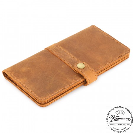  Кожаное портмоне на кнопке Тревис (рыжий крейзи) 